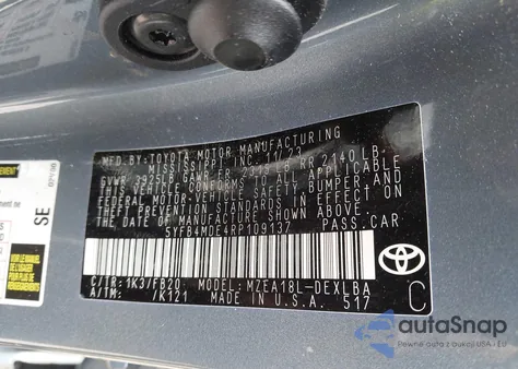 2024 Toyota Corolla Le из США, поврежденный, VIN 5YFB4MDE4RP109137